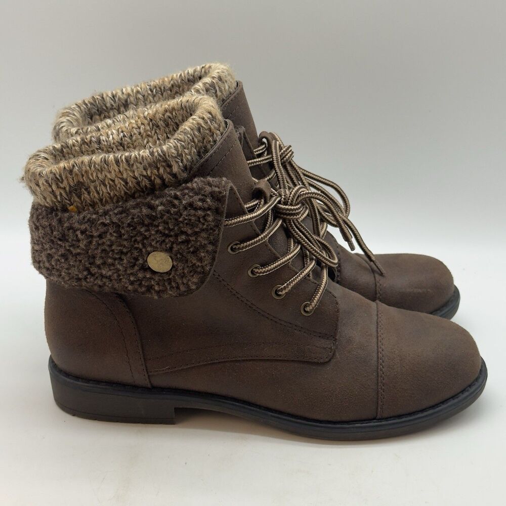 Cliffs By White Mountain Duena Boot Women's 8.5M Brown Knit Cuff Cap Toe Lace Up